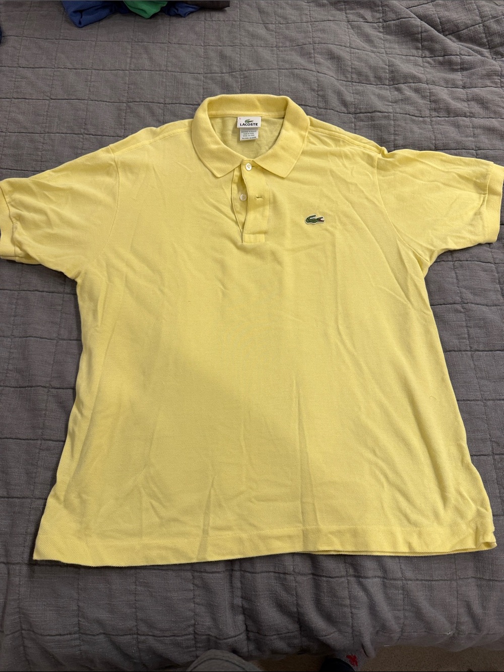 Lacoste Men's Pale Yellow Pique Polo with Green Crocodile